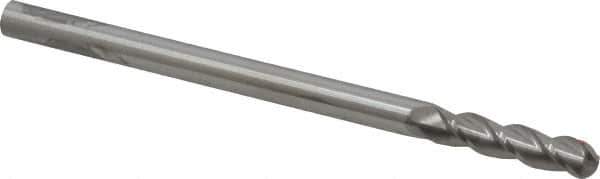 Accupro - 3/8" Diam, 1-1/2" LOC, 3 Flute Solid Carbide Ball End Mill - Uncoated, Single End, 6" OAL, 3/8" Shank Diam, Spiral Flute - Eagle Tool & Supply