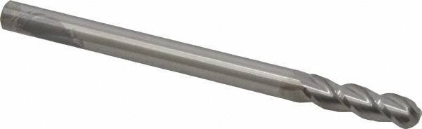 Accupro - 7/16" Diam, 1-1/2" LOC, 3 Flute Solid Carbide Ball End Mill - Uncoated, Single End, 6" OAL, 7/16" Shank Diam, Spiral Flute - Eagle Tool & Supply
