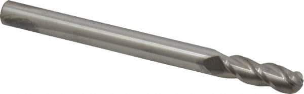 Accupro - 1/2" Diam, 1-1/2" LOC, 3 Flute Solid Carbide Ball End Mill - Uncoated, Single End, 6" OAL, 1/2" Shank Diam, Spiral Flute - Eagle Tool & Supply