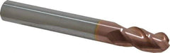 Accupro - 1/2" Diam, 1" LOC, 3 Flute Solid Carbide Ball End Mill - TiCN Finish, Single End, 4" OAL, 1/2" Shank Diam, Spiral Flute - Eagle Tool & Supply