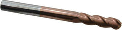 Accupro - 9/16" Diam, 2" LOC, 3 Flute Solid Carbide Ball End Mill - TiCN Finish, Single End, 6" OAL, 9/16" Shank Diam, Spiral Flute - Eagle Tool & Supply