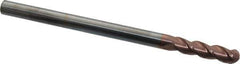 Accupro - 3/8" Diam, 1-1/2" LOC, 3 Flute Solid Carbide Ball End Mill - TiCN Finish, Single End, 6" OAL, 3/8" Shank Diam, Spiral Flute - Eagle Tool & Supply