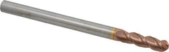Accupro - 7/16" Diam, 1-1/2" LOC, 3 Flute Solid Carbide Ball End Mill - TiCN Finish, Single End, 6" OAL, 7/16" Shank Diam, Spiral Flute - Eagle Tool & Supply