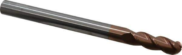 Accupro - 1/2" Diam, 1-1/2" LOC, 3 Flute Solid Carbide Ball End Mill - TiCN Finish, Single End, 6" OAL, 1/2" Shank Diam, Spiral Flute - Eagle Tool & Supply