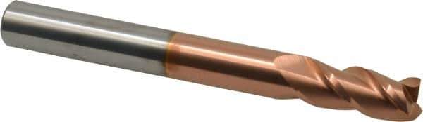 Accupro - 7/16", 1" LOC, 7/16" Shank Diam, 4" OAL, 3 Flute, Solid Carbide Square End Mill - Single End, TiCN Finish, Spiral Flute, 40° Helix, Centercutting, Right Hand Cut, Right Hand Flute - Eagle Tool & Supply