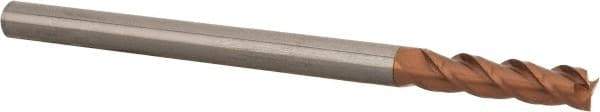 Accupro - 3/8", 1-1/2" LOC, 3/8" Shank Diam, 6" OAL, 3 Flute, Solid Carbide Square End Mill - Single End, TiCN Finish, Spiral Flute, 40° Helix, Centercutting, Right Hand Cut, Right Hand Flute - Eagle Tool & Supply