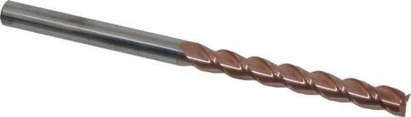 Accupro - 3/8", 3" LOC, 3/8" Shank Diam, 6" OAL, 3 Flute, Solid Carbide Square End Mill - Single End, TiCN Finish, Spiral Flute, 40° Helix, Centercutting, Right Hand Cut, Right Hand Flute - Eagle Tool & Supply