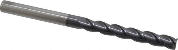 Accupro - 7/16", 3" LOC, 7/16" Shank Diam, 6" OAL, 3 Flute, Solid Carbide Square End Mill - Single End, AlTiN Finish, Spiral Flute, 40° Helix, Centercutting, Right Hand Cut, Right Hand Flute - Eagle Tool & Supply