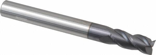 Accupro - 7/16", 1" LOC, 7/16" Shank Diam, 4" OAL, 3 Flute, Solid Carbide Square End Mill - Single End, AlTiN Finish, Spiral Flute, 40° Helix, Centercutting, Right Hand Cut, Right Hand Flute - Eagle Tool & Supply