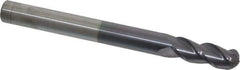 Accupro - 3/8" Diam, 1" LOC, 3 Flute Solid Carbide Ball End Mill - AlTiN Finish, Single End, 4" OAL, 3/8" Shank Diam, Spiral Flute - Eagle Tool & Supply