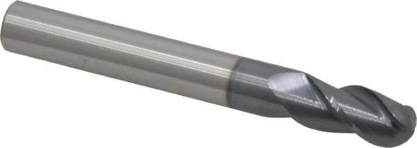 Accupro - 1/2" Diam, 1" LOC, 3 Flute Solid Carbide Ball End Mill - AlTiN Finish, Single End, 4" OAL, 1/2" Shank Diam, Spiral Flute - Eagle Tool & Supply