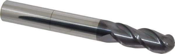 Accupro - 3/4" Diam, 2" LOC, 3 Flute Solid Carbide Ball End Mill - AlTiN Finish, Single End, 6" OAL, 3/4" Shank Diam, Spiral Flute - Eagle Tool & Supply