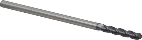 Accupro - 5/16" Diam, 1-1/2" LOC, 3 Flute Solid Carbide Ball End Mill - AlTiN Finish, Single End, 6" OAL, 5/16" Shank Diam, Spiral Flute - Eagle Tool & Supply