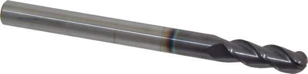 Accupro - 1/2" Diam, 1-1/2" LOC, 3 Flute Solid Carbide Ball End Mill - AlTiN Finish, Single End, 6" OAL, 1/2" Shank Diam, Spiral Flute - Eagle Tool & Supply