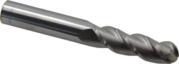 Accupro - 5/8" Diam, 2-1/8" LOC, 3 Flute Solid Carbide Ball End Mill - Uncoated, Single End, 4-5/8" OAL, 5/8" Shank Diam, Spiral Flute - Eagle Tool & Supply