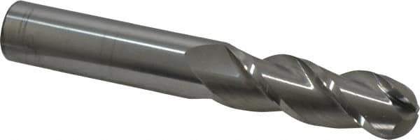 Accupro - 3/4" Diam, 2-1/4" LOC, 3 Flute Solid Carbide Ball End Mill - Uncoated, Single End, 5" OAL, 3/4" Shank Diam, Spiral Flute - Eagle Tool & Supply