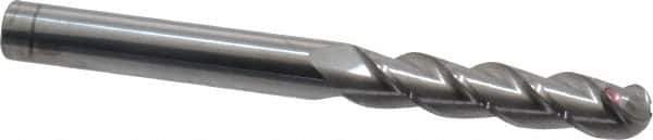 Accupro - 3/8" Diam, 1-3/4" LOC, 3 Flute Solid Carbide Ball End Mill - Uncoated, Single End, 4" OAL, 3/8" Shank Diam, Spiral Flute - Eagle Tool & Supply