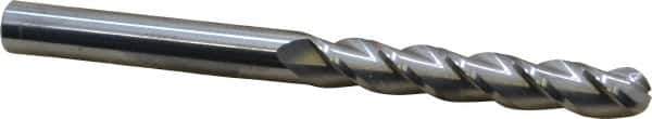 Accupro - 1/2" Diam, 3" LOC, 3 Flute Solid Carbide Ball End Mill - Uncoated, Single End, 6" OAL, 1/2" Shank Diam, Spiral Flute - Eagle Tool & Supply