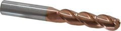 Accupro - 1/2" Diam, 2" LOC, 3 Flute Solid Carbide Ball End Mill - TiCN Finish, Single End, 4" OAL, 1/2" Shank Diam, Spiral Flute - Eagle Tool & Supply