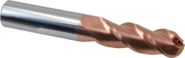 Accupro - 3/4" Diam, 2-1/4" LOC, 3 Flute Solid Carbide Ball End Mill - TiCN Finish, Single End, 5" OAL, 3/4" Shank Diam, Spiral Flute - Eagle Tool & Supply