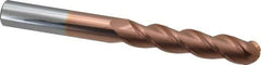 Accupro - 5/8" Diam, 3" LOC, 3 Flute Solid Carbide Ball End Mill - TiCN Finish, Single End, 6" OAL, 5/8" Shank Diam, Spiral Flute - Eagle Tool & Supply