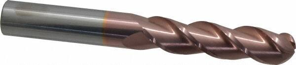 Accupro - 3/4" Diam, 3" LOC, 3 Flute Solid Carbide Ball End Mill - TiCN Finish, Single End, 6" OAL, 3/4" Shank Diam, Spiral Flute - Eagle Tool & Supply