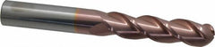 Accupro - 3/4" Diam, 3" LOC, 3 Flute Solid Carbide Ball End Mill - TiCN Finish, Single End, 6" OAL, 3/4" Shank Diam, Spiral Flute - Eagle Tool & Supply