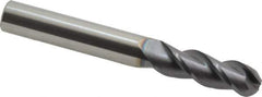 Accupro - 3/8" Diam, 1-1/8" LOC, 3 Flute Solid Carbide Ball End Mill - AlTiN Finish, Single End, 3" OAL, 3/8" Shank Diam, Spiral Flute - Eagle Tool & Supply