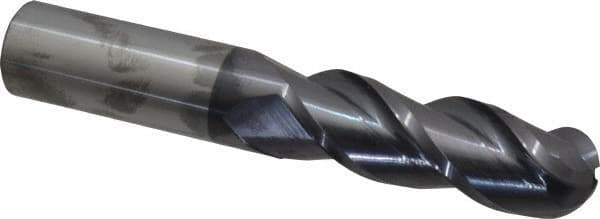 Accupro - 1" Diam, 3" LOC, 3 Flute Solid Carbide Ball End Mill - AlTiN Finish, Single End, 6" OAL, 1" Shank Diam, Spiral Flute - Eagle Tool & Supply
