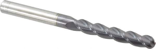 Accupro - 1/2" Diam, 3" LOC, 3 Flute Solid Carbide Ball End Mill - AlTiN Finish, Single End, 6" OAL, 1/2" Shank Diam, Spiral Flute - Eagle Tool & Supply