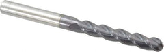 Accupro - 1/2" Diam, 3" LOC, 3 Flute Solid Carbide Ball End Mill - AlTiN Finish, Single End, 6" OAL, 1/2" Shank Diam, Spiral Flute - Eagle Tool & Supply