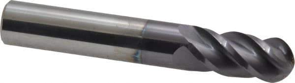 Accupro - 12mm Diam, 25mm LOC, 4 Flute Solid Carbide Ball End Mill - AlTiN Finish, Single End, 76mm OAL, 12mm Shank Diam, Spiral Flute - Eagle Tool & Supply
