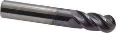 Accupro - 12mm Diam, 25mm LOC, 4 Flute Solid Carbide Ball End Mill - AlTiN Finish, Single End, 76mm OAL, 12mm Shank Diam, Spiral Flute - Eagle Tool & Supply