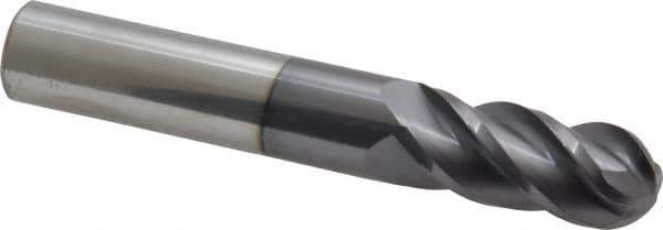 Accupro - 14mm Diam, 32mm LOC, 4 Flute Solid Carbide Ball End Mill - AlTiN Finish, Single End, 89mm OAL, 14mm Shank Diam, Spiral Flute - Eagle Tool & Supply