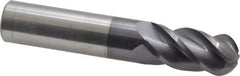 Accupro - 16mm Diam, 32mm LOC, 4 Flute Solid Carbide Ball End Mill - AlTiN Finish, Single End, 89mm OAL, 16mm Shank Diam, Spiral Flute - Eagle Tool & Supply