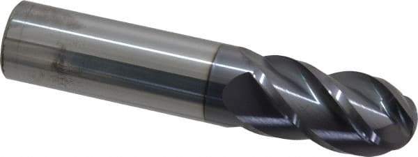 Accupro - 20mm Diam, 38mm LOC, 4 Flute Solid Carbide Ball End Mill - AlTiN Finish, Single End, 101mm OAL, 20mm Shank Diam, Spiral Flute - Eagle Tool & Supply