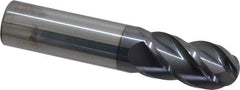 Accupro - 20mm Diam, 38mm LOC, 4 Flute Solid Carbide Ball End Mill - AlTiN Finish, Single End, 101mm OAL, 20mm Shank Diam, Spiral Flute - Eagle Tool & Supply