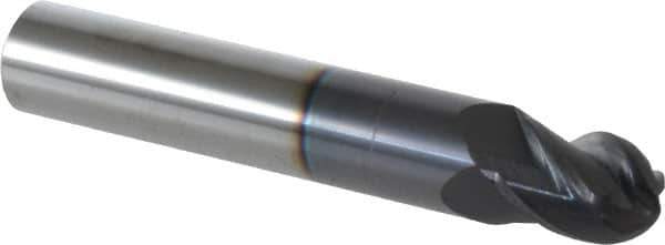 Accupro - 11mm Diam, 14mm LOC, 4 Flute Solid Carbide Ball End Mill - AlTiN Finish, Single End, 76mm OAL, 12mm Shank Diam, Spiral Flute - Eagle Tool & Supply