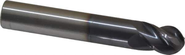 Accupro - 12mm Diam, 16mm LOC, 4 Flute Solid Carbide Ball End Mill - AlTiN Finish, Single End, 76mm OAL, 12mm Shank Diam, Spiral Flute - Eagle Tool & Supply