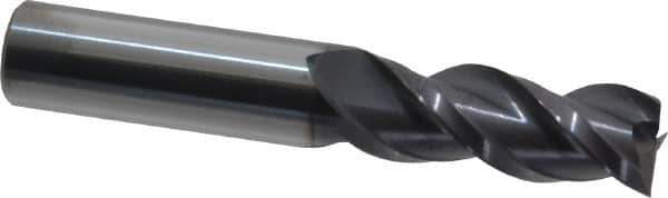 Accupro - 1/2", 1-1/4" LOC, 1/2" Shank Diam, 3" OAL, 3 Flute, Solid Carbide Square End Mill - Single End, AlTiN Finish, Spiral Flute, 40° Helix, Centercutting, Right Hand Cut, Right Hand Flute - Eagle Tool & Supply