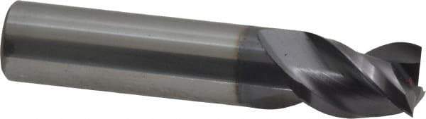 Accupro - 1/2", 5/8" LOC, 1/2" Shank Diam, 2-1/2" OAL, 3 Flute, Solid Carbide Square End Mill - Single End, AlTiN Finish, Spiral Flute, 40° Helix, Centercutting, Right Hand Cut, Right Hand Flute - Eagle Tool & Supply