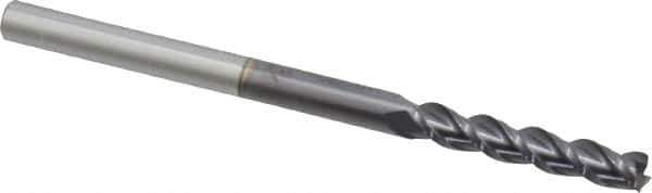 Accupro - 3/16", 1" LOC, 3/16" Shank Diam, 3" OAL, 3 Flute, Solid Carbide Square End Mill - Single End, AlTiN Finish, Spiral Flute, 40° Helix, Centercutting, Right Hand Cut, Right Hand Flute - Eagle Tool & Supply