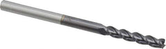 Accupro - 3/16", 1" LOC, 3/16" Shank Diam, 3" OAL, 3 Flute, Solid Carbide Square End Mill - Single End, AlTiN Finish, Spiral Flute, 40° Helix, Centercutting, Right Hand Cut, Right Hand Flute - Eagle Tool & Supply