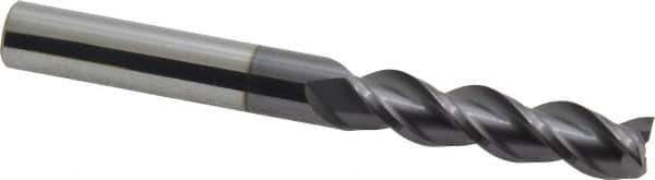 Accupro - 3/8", 1-1/2" LOC, 3/8" Shank Diam, 3-1/2" OAL, 3 Flute, Solid Carbide Square End Mill - Single End, AlTiN Finish, Spiral Flute, 40° Helix, Centercutting, Right Hand Cut, Right Hand Flute - Eagle Tool & Supply