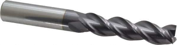 Accupro - 1/2", 2" LOC, 1/2" Shank Diam, 4" OAL, 3 Flute, Solid Carbide Square End Mill - Single End, AlTiN Finish, Spiral Flute, 40° Helix, Centercutting, Right Hand Cut, Right Hand Flute - Eagle Tool & Supply
