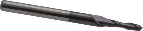 Accupro - 2mm, 8mm LOC, 3mm Shank Diam, 38mm OAL, 2 Flute, Solid Carbide Square End Mill - Single End, AlTiN Finish, Spiral Flute, 30° Helix, Centercutting, Right Hand Cut, Right Hand Flute - Eagle Tool & Supply