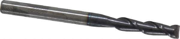 Accupro - 3mm, 12mm LOC, 3mm Shank Diam, 38mm OAL, 2 Flute, Solid Carbide Square End Mill - Single End, AlTiN Finish, Spiral Flute, 40° Helix, Centercutting, Right Hand Cut, Right Hand Flute - Eagle Tool & Supply