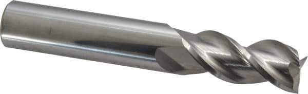 Accupro - 9/16", 1-1/4" LOC, 9/16" Shank Diam, 3-1/2" OAL, 3 Flute, Solid Carbide Square End Mill - Single End, Uncoated, Spiral Flute, 40° Helix, Centercutting, Right Hand Cut, Right Hand Flute - Eagle Tool & Supply