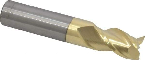 Accupro - 9/16", 7/8" LOC, 9/16" Shank Diam, 3" OAL, 3 Flute, Solid Carbide Square End Mill - Single End, ZrN Finish, Spiral Flute, 40° Helix, Centercutting, Right Hand Cut, Right Hand Flute - Eagle Tool & Supply