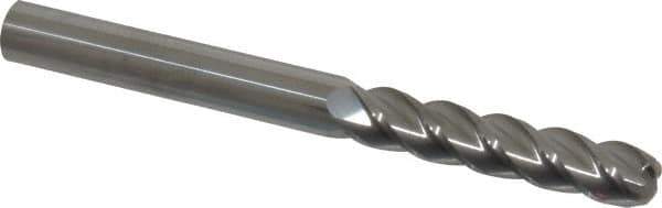 Accupro - 3/8", 4 Flute, Single End, Solid Carbide, 1/8" Corner Radius End Mill - 4" OAL, 40° Helix, Right Hand Flute, 1-3/4" LOC, Right Hand Cut - Eagle Tool & Supply